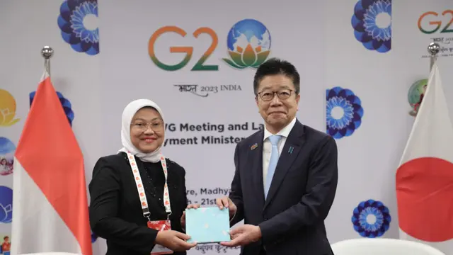 Menteri Ketenagakerjaan, Ida Fauziyah melakukan pertemuan bilateral dengan Menteri Kesehatan, Tenaga Kerja, dan Kesejahteraan Jepang, Katsunobu KATO di sela-sela menghadiri Presidensi G20 India.