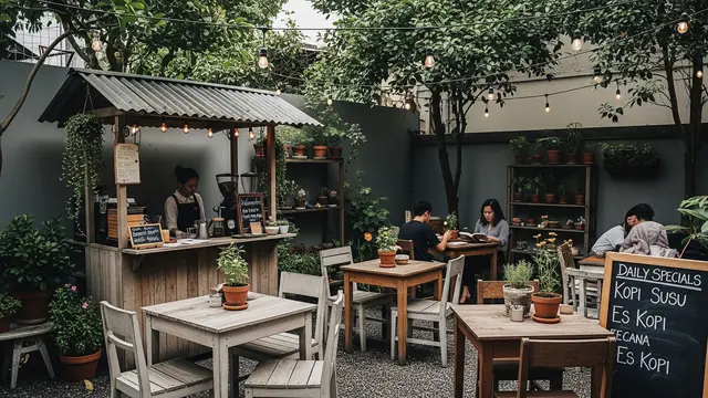 Inspirasi Warung Kopi Kecil Depan Rumah Ala Cafe Kebun/Gemini AI