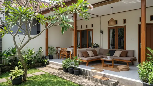 Inspirasi Ruang Santai Bergaya Pendopo Minimalis Model Menyatu dengan Halaman Depan