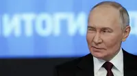 &nbsp;Presiden Rusia Vladimir Putin dalam konferensi pers tahunan di Gostinny Dvor, Moskow, Rusia, pada Kamis (19/12/2024). (Dok. AP/Alexander Zemlianichenko)&nbsp;