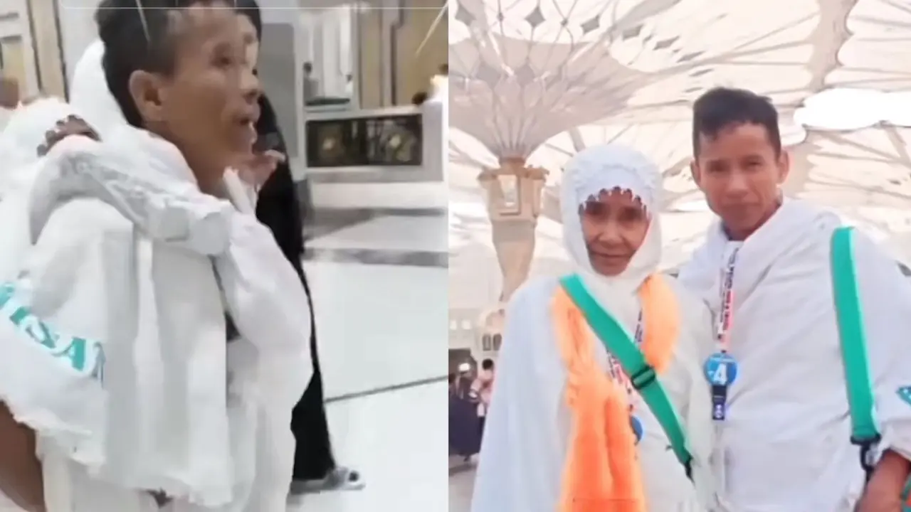 Pemuda asal Makassar menggendong ibunya saat haji untuk melakukan sai dari Safa ke Marwah