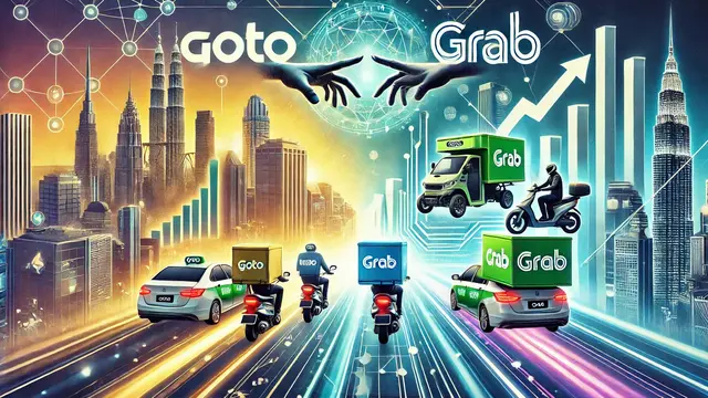 Rencana merger GoTo dan Grab. (Ilustrasi by AI)