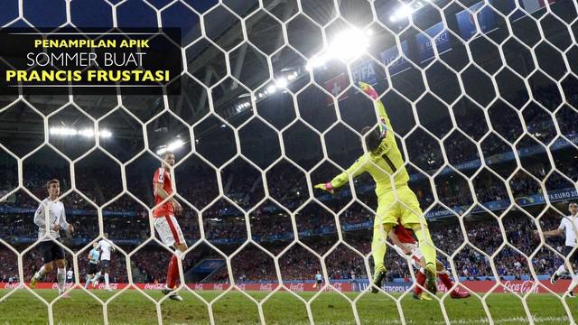 Yann Sommer, kiper Swiss bermain gemilang pada laga melawan Prancis dengan 4 penyelamatan apiknya.