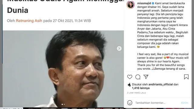Unggahan Sheila Majid. (Foto: Instagram @missmajid)