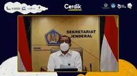 Sekretaris Jenderal Kementerian Keuangan Heru Pambudi dalam sambutan di acara CERDIK (Cerita di Kemenkeu Mengajar) secara virtual, Senin (25/10/2021).