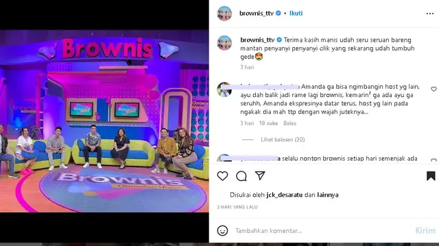Gaya Amanda Manopo saat jadi host program TV (Foto: IG brownis_ttv)