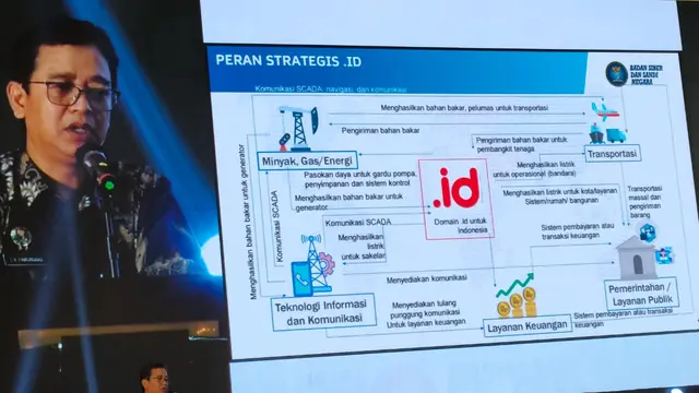 Deputi Bidang Keamanan Siber dan Sandi Perekonomian BSSN, Slamet Aji Pamungkas, saat berbicara di atas panggung Indonesia Berdaulat Digital. Dok: PANDI