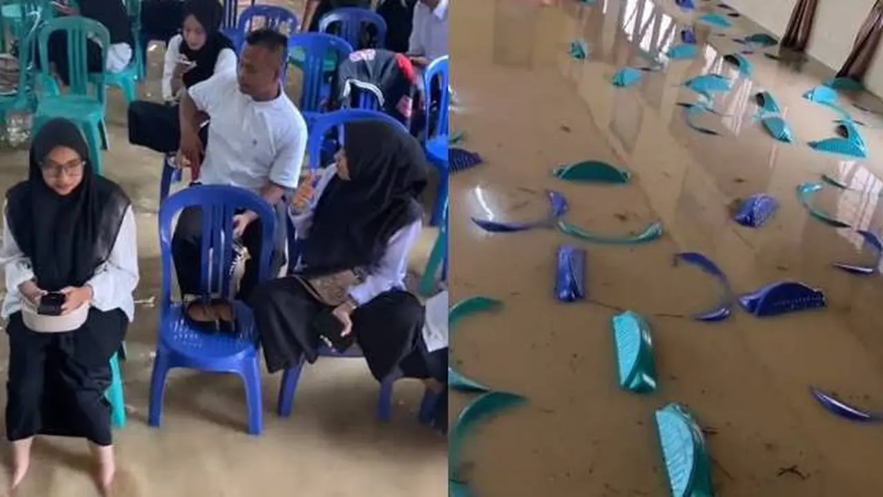 Viral Momen Pelantikan Petugas KPPS di Riau Ini Alami Kebanjiran