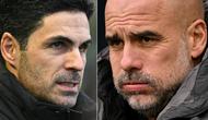 Gabungan gambar yang dibuat di London pada 20 Maret 2026 menunjukkan manajer Arsenal asal Spanyol, Mikel Arteta (kiri), bereaksi menjelang pertandingan putaran ketiga Piala FA Inggris antara Portsmouth dan Arsenal di Fratton Park di Portsmouth, Inggris selatan, pada 11 Januari 2026, dan manajer Manchester City asal Spanyol, Pep Guardiola (kanan), bereaksi sebelum pertandingan putaran ketiga Piala FA Inggris antara Manchester City dan Salford City di Stadion Etihad di Manchester, Inggris barat laut, pada 14 Februari 2026. (Glyn KIRK, Oli SCARFF/AFP)