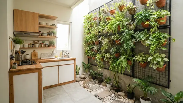 Dapur dengan Taman Kering Vertikal