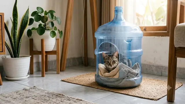 Rumah Kucing dari Galon Bekas