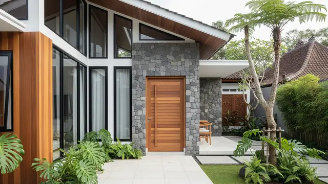 Gambar Model Depan Rumah Minimalis Pintu Samping Tropis Modern