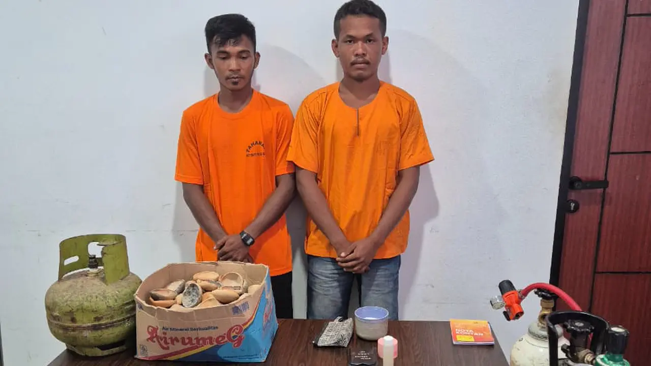 Dua pelaku ditangkap saat sedang melakukan transaksi penjualan logam mineral diduga emas di lokasi pemurnian di Dusun II Kelapa Gading (Istimewa)