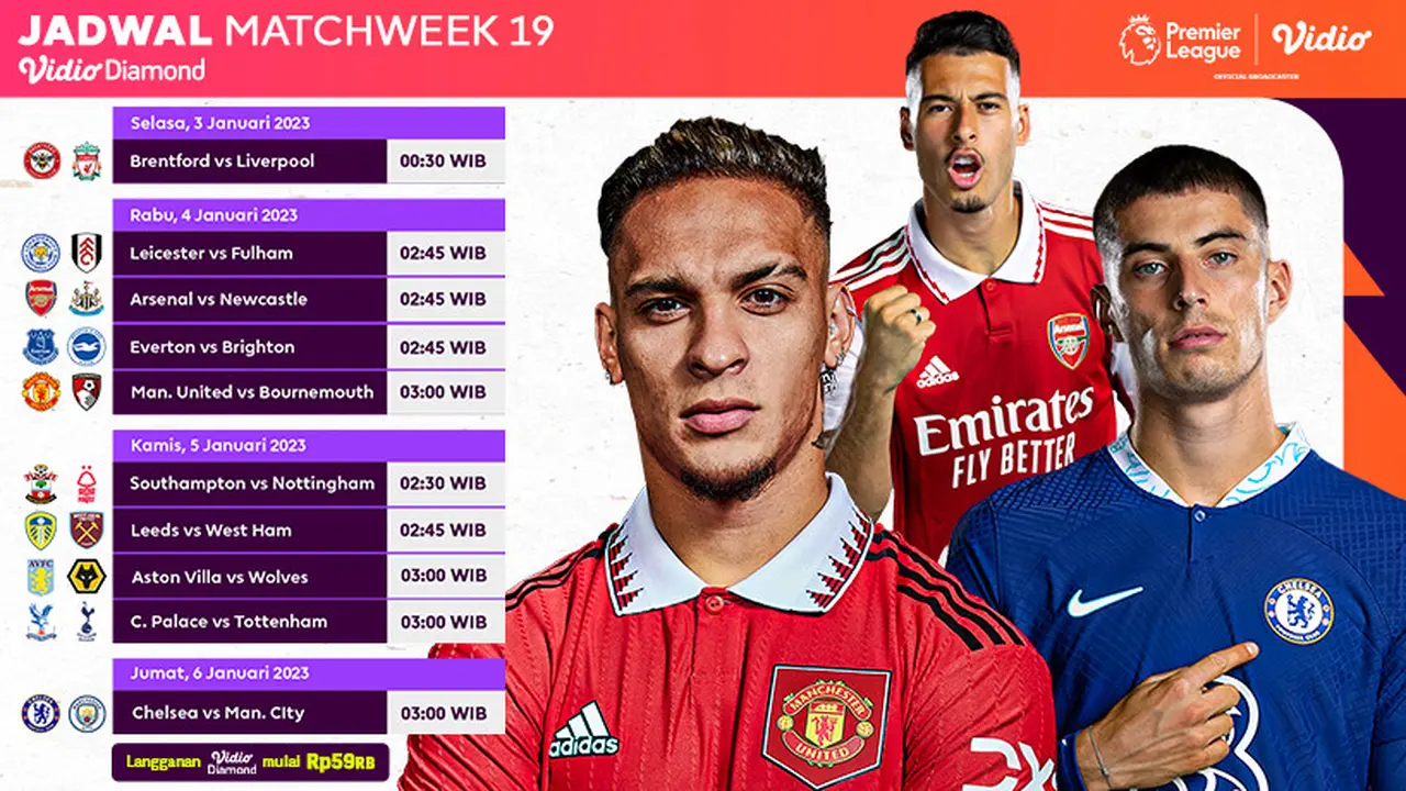 Link Live Streaming Liga Inggris 2022/23 Pekan ke-19 di Vidio 3 sampai 6 Januari 2023 : Ada 10 Laga Seru