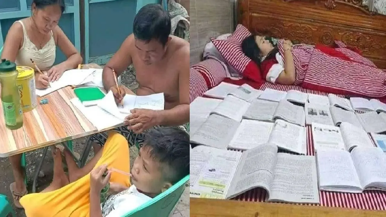 potret kocak pelajar saat kerjakan tugas