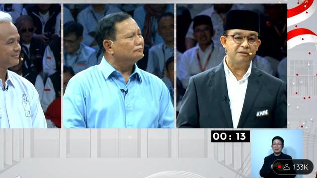 Prabowo Memperlihatkan ekspresi Meledek Anies di Debat Capres 2024
