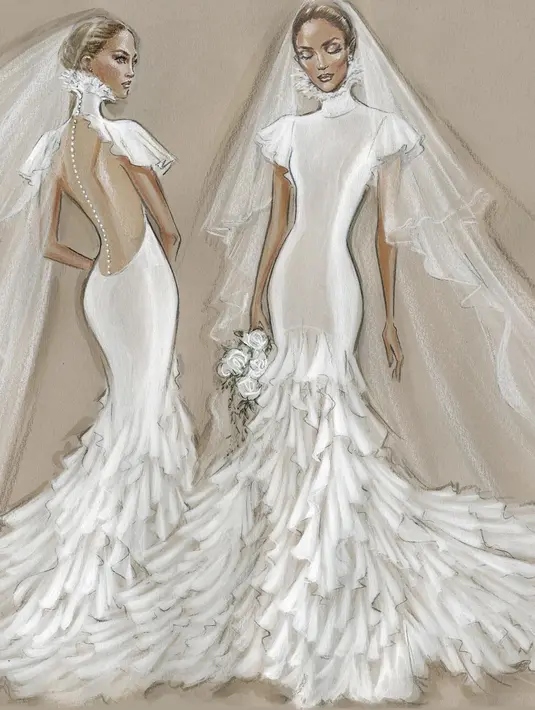 Gaun tersebut dilengkapi dengan veil panjang yang menyapu lantai.  (Instagram/robzangardi).