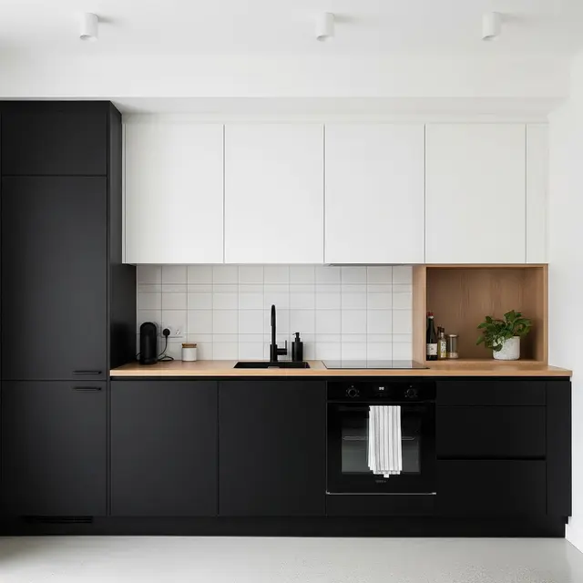 Dapur Minimalis Modern Hitam Putih di Rumah Tipe 36