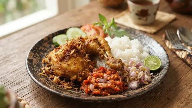 Ilustrasi ayam goreng bumbu sayur asem