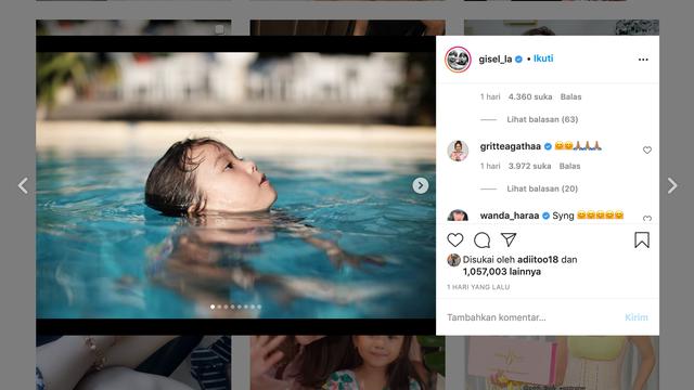 Unggahan Gisella Anastasia atau Gisel. (Foto: Instagram @gisel_la)