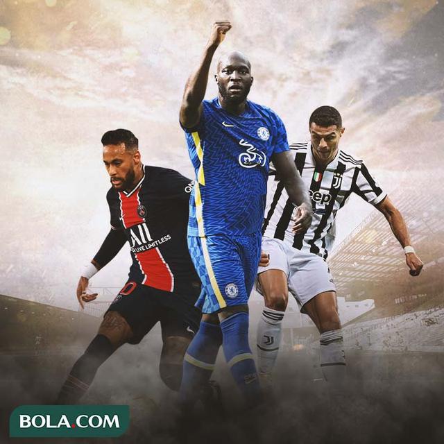 Ilustrasi - Neymar, Romelu Lukaku, Cristiano Ronaldo