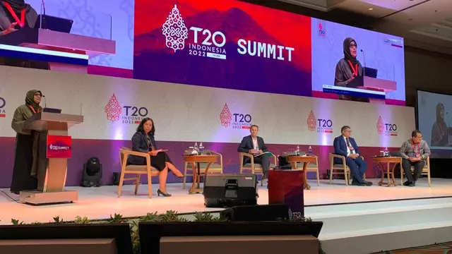 Parallel Session KTT T20 bertajuk "Rethinking Ineaquality, Human Capital and Well Being Post COVID-19 Pandemic" yang digelar di Nusa Dua, Bali pada Selasa (6/9/2022). (Liputan6/Benedikta Miranti)