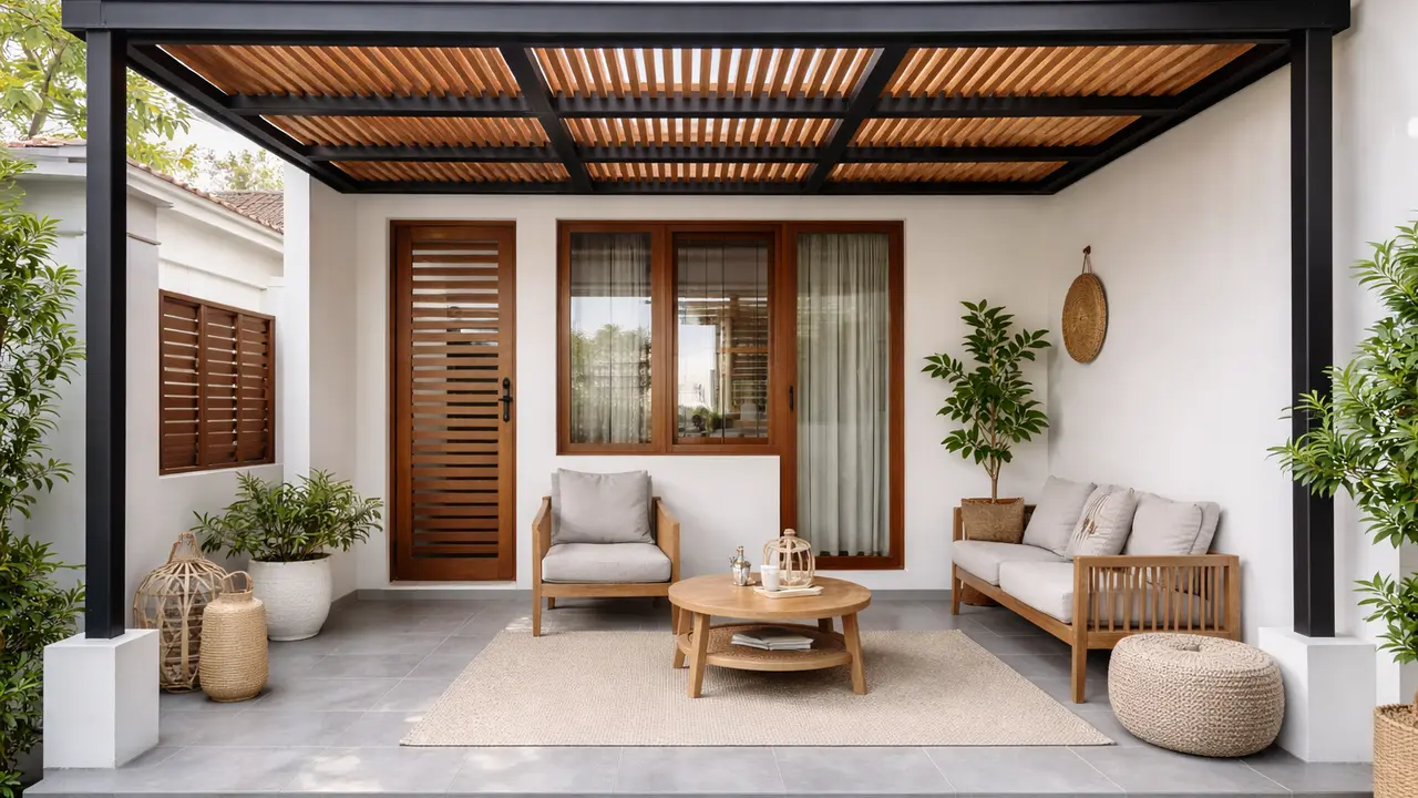 Model Teras dengan Pergola Sederhana (Foto: ChatGPT)