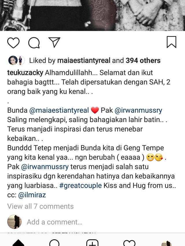 ucapan selamat menikah untuk Maia Estianty (Instagram/ @teukuzacky)