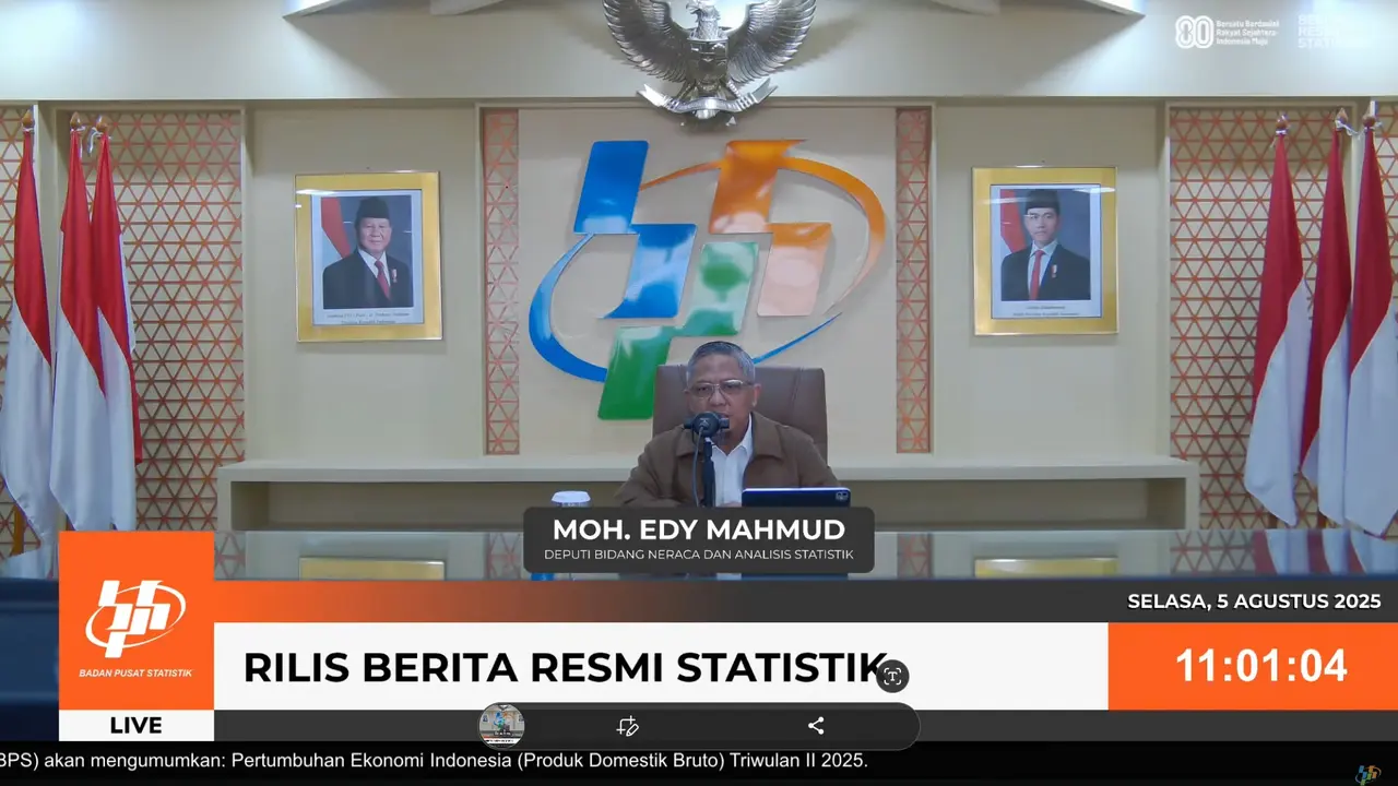Deputi Bidang Neraca dan Analisis Wilayah BPS, Moh. Edy Mahmud, dalam konferensi pers pertumbuhan ekonomi triwulan II-2025, Selasa (5/8/2025).