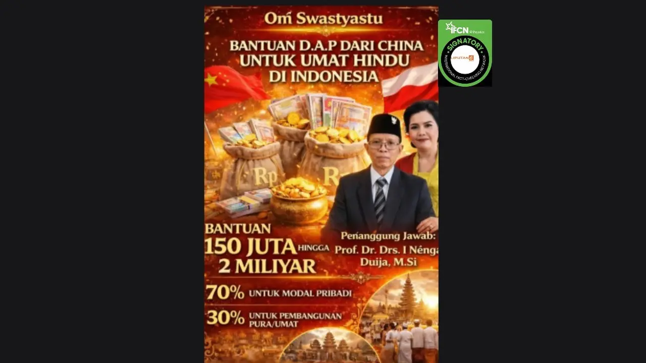 Cek Fakta Liputan6.com mendapati klaim link pendaftaran dana bantuan DAP dari China untuk umat Hindu di Indonesia.