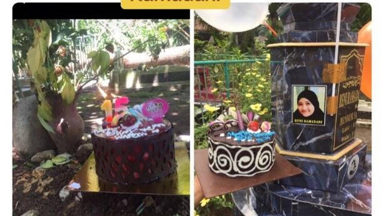 Viral Momen Orang Tua Rayakan Ulang Tahun Anaknya yang Sudah Meninggal, Kuburan di Hiasi Balon hingga Kue Ultah