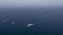 Nama latihan gabungan ini adalah Maritime Security Belt 2023. (Iranian Army office/AFP)