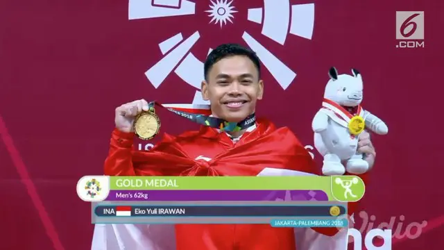 Eko Yuli Irawan menambah pundi-pundi medali tuan rumah lewat cabang olahraga angkat berat untuk nomor 62 kg putra.