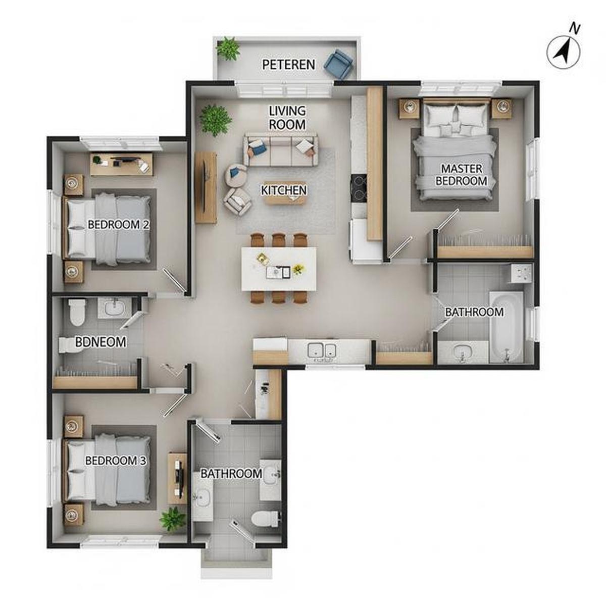 7 Denah Rumah 8x15 m dengan 3 Kamar Tidur untuk Keluarga Muda, Nyaman dan Hemat Ruang