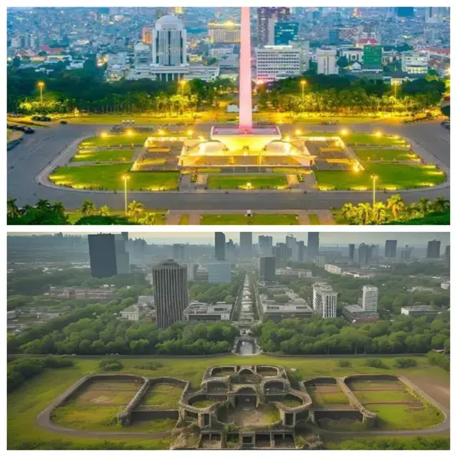 Potret Monas yang Ramai  Kini Menjadi Sepi dan Bangunan Monas Hilang