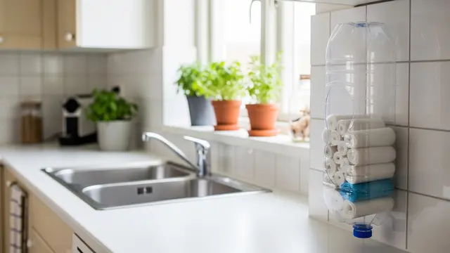 Ide Tempat Penyimpanan Plastik dan Kantong Belanja dari Botol Bekas (AI Generated)