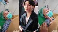 Masih dalam keadaan setengah sadar dan pengaruh obat bius, seorang wanita meminta dipanggilkan Jungkook BTS. Bahkan, dirinya minta telpon Jungkook BTS ke suaminya. (Sumber: TikTok @juniorlatuheru2)