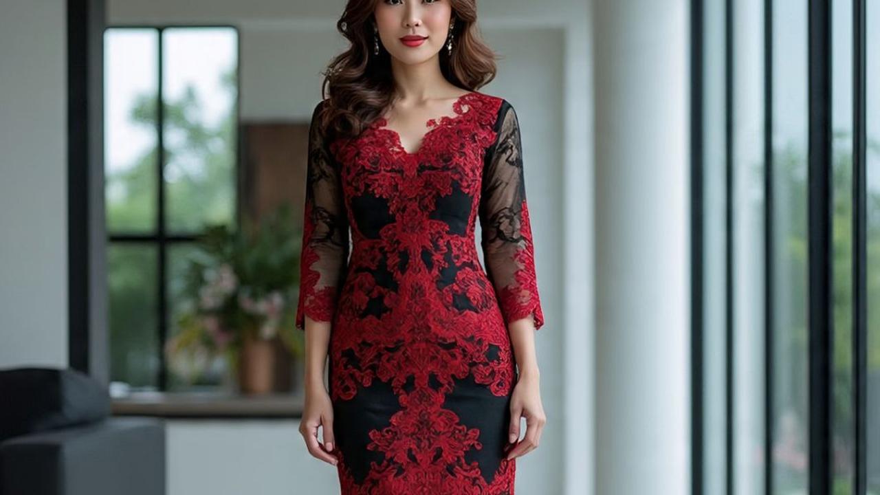 7 Model Dress Batik Brokat Warna Merah dan Hitam, Glamor untuk Tampilan Cantik Berkelas