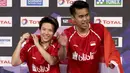 Tontowi Ahmad dan Liliyana Natsir berhasil meraih gelar juara setelah mengalahkan ganda China, Siwei Zheng/Qingchen Chen pada ajang  BWF World Championships 2017 di Emirates Arena, Glasgow (27/8/2017).  (Jane Barlow(/PA via AP)