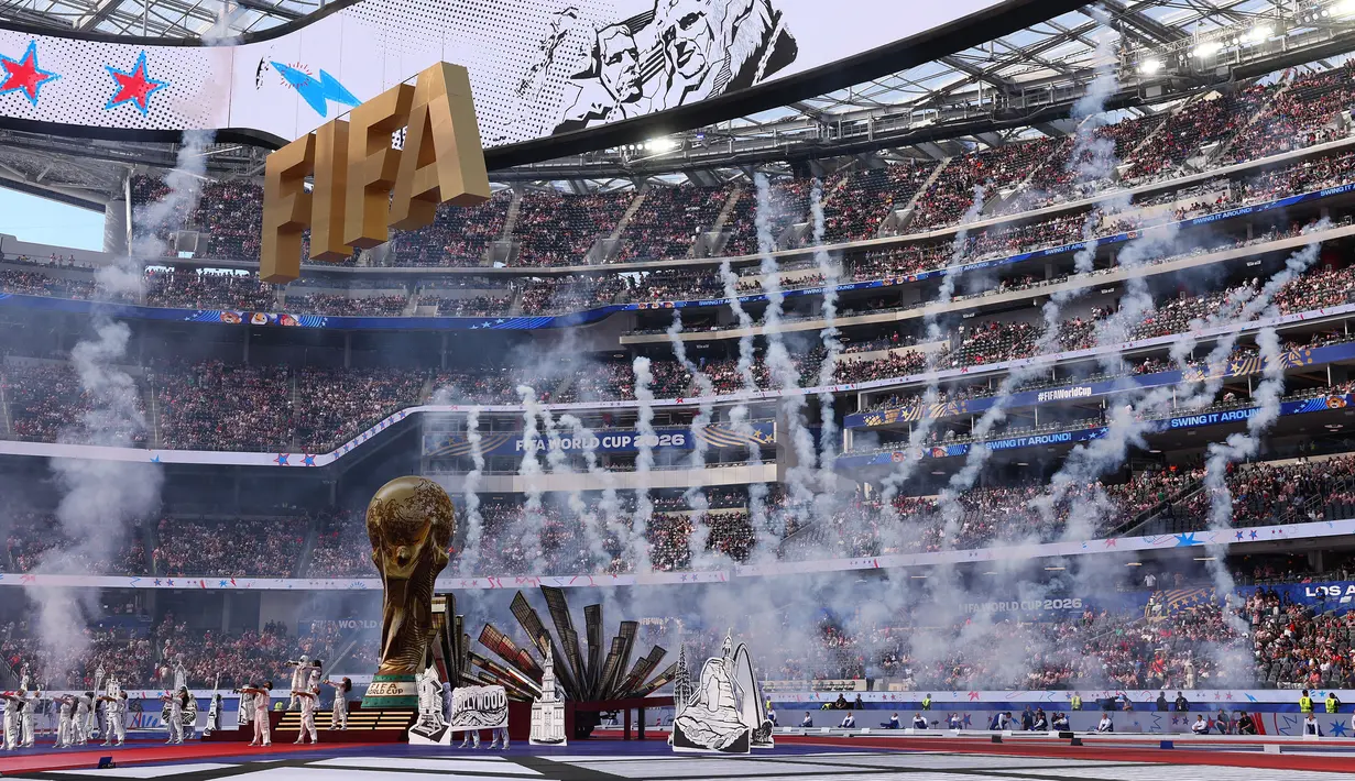 Seperti diketahui, Piala Dunia 2026 kali ini menghadirkan upacara pembukaan yang berlangsung di tiga negara yakni Meksiko, Kanada, dan terakhir di Amerika Serikat. (AFP/Getty Images/Dean Mouhtaropoulos)