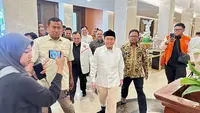 Ridwan Kamil-Suswono bakal dideklarasikan sebagai bakal calon gubernur dan wakil gubernur di Pilkada Jakarta 2024. Keduanya pun tampak menunjukkan raut wajah semringah. (Liputan6.com/Nanda Perdana Putra)