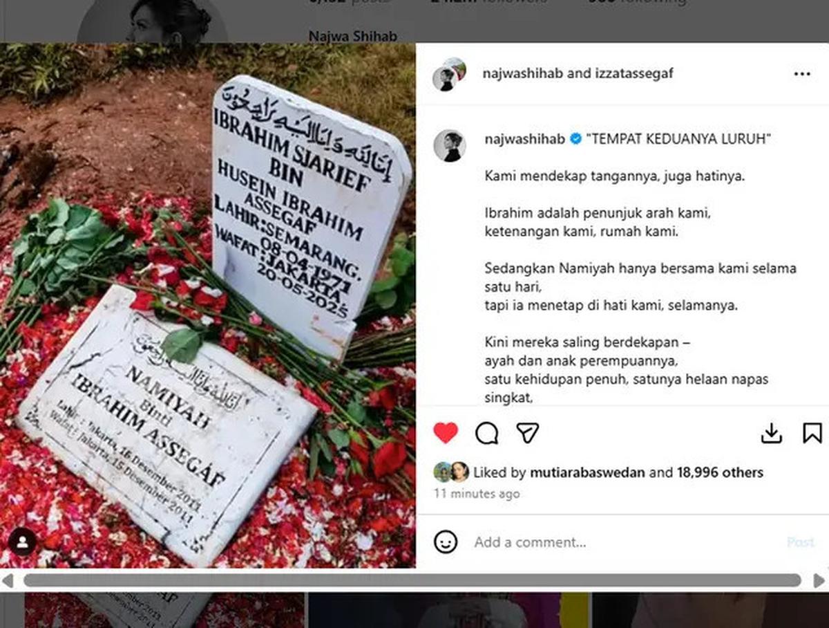 Suami dan Anak Najwa Shihab Dimakamkan Seliang Lahad: Kini Mereka Berdekapan