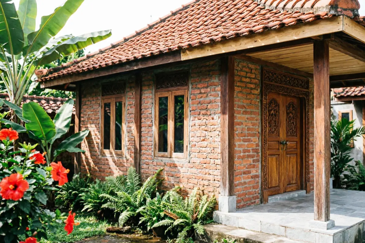 Desain Rumah Kampung dengan Kombinasi Material Alami