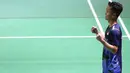 <p>Tunggal putra Indonesia, Anthony Sinisuka Ginting berpose setelah mengalahkan lawannya asal Malaysia, Leong Jun Hao pada babak 16 besar Indonesia Masters 2024 di Istora Senayan Jakarta, Indonesia, Kamis (25/1/2024). Anthony Ginting menang dua gim langsung dengan skor 21-15, 21-17. (Bola.com/M Iqbal Ichsan)</p>