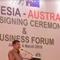 Wakil Presiden Jusuf Kalla (JK) memberikan sambutan di acara Indonesia-Australia CEPA Signing Ceremony and Business Forum (Foto: Merdeka.com/Dwi Aditya Putra)