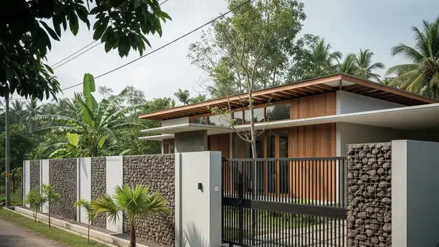 Kombinasi Batu Alam dan Gabion Modern