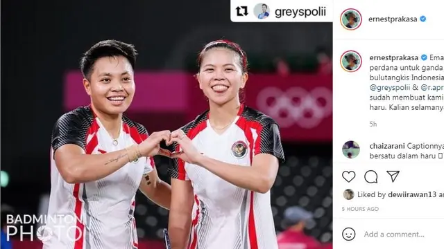 Ernest Prakasa tentang kemenangan Greysia Polii dan Apriyani Rahayu