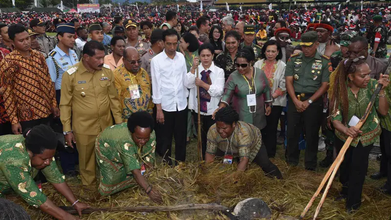 20151230-Keseruan Jokowi Ikuti Upacara Bakar Batu Bersama‎ Warga di Wamena-Papua