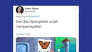 Dan ternyata di serial Spongebob, Patrick sudah memperingatkan agar berhati-hati dengan kupu-kupu. (Foto: Twitter)