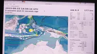 Gempa magnitudo 6,3 mengguncang Laut Banda, Maluku, Jumat malam (21/9/2023) pukul 21.59.16 WIB.